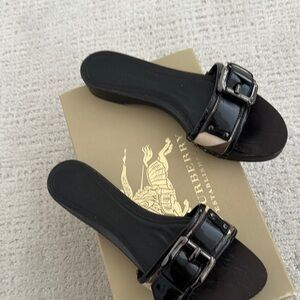 Burberry Black Mules Sleek Strap Metallic Buckle